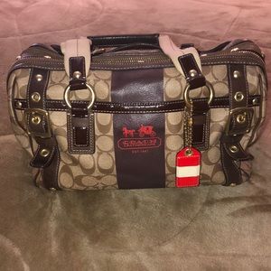 Authentic Coach Heritage strip XL zip satchel